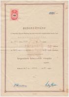 1955 Bizonyítvány postakezelési és könyvelői vizsgáról, okmánybélyegekkel, 2 db