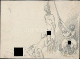 1922 André Paris 922 jelzéssel: két frivol rajz. Ceruza papír. / 1922 Vintage sexual graphics 2 draw...