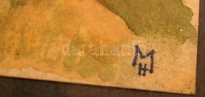 MH jelzéssel: Fa a kertben. Akvarell, papír, üvegezett keretben, 18×12 cm