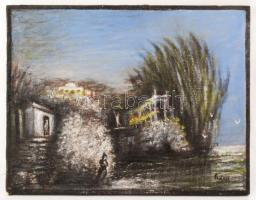 Szőnyi jelzéssel: Görög falu részlet. Olaj, farost, keretben,  46×62 cm