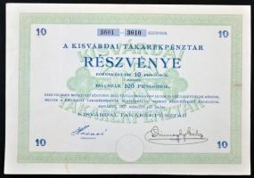 Kisvárda 1927. "A Kisvárdai Takarékpénztár" részvénye egyenként 10P-ről szelvényekkel T:I