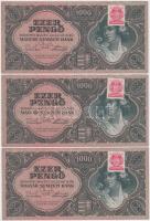 1945. 1000P (3x) sorszámkövetők, mindhárom piros "MNB" bélyeggel T:I,I-
