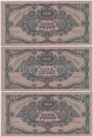 1945. 1000P (3x) sorszámkövetők, mindhárom piros "MNB" bélyeggel T:I,I-