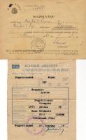 1957. Igazoló szelvény az 1956. okt. 23 után külföldre távozott, eltünt vagy meghalt 16 éven felüli magyar állampolgárok állandó lakásának kijelentéséről + 1964. Postai meghatalmazás igazolvány