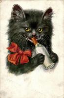 Cat with milk bottle, W.S.S.B. 8463/1. (fa)