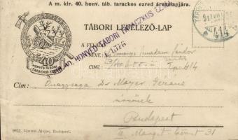 40. Honvéd Tábori Tarackos Ezred árva alap segélylap / Hungarian WWI military charity card