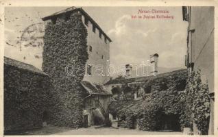 Merano, Meran-Obermais (Tirol); Hof im Schloss Knillenberg / courtyard of Castle Knillenberg, K.u.K. Militarzensur Bozen cancellation on backside (EK)