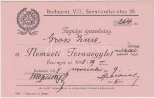 1928 Bp., A Nemzeti Tornaegylet tagsági igazolványa