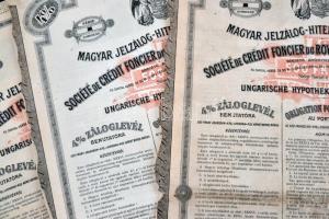 Budapest 1911. "Magyar Jelzálog-Hitelbank" 4%-os Záloglevele 500Fr-ról szelvényekkel, bélyegzéssel, szárazpecséttel, lyukasztással érvénytelenítve (3x), kettő sorszámkövető T:III