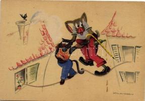 7 db RÉGI használatlan motívumlap Klapa szignóval; humoros állatos grafikai lapok / 7 old unused mot...