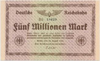 Németország / Weimari Köztársaság / Birodalmi Vasút 1923. 5.000.000M (5x) sorszámkövetők T:I,I-
Ger...
