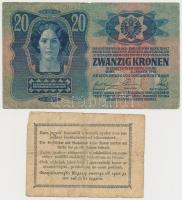 1849. 15kr "Kossuth bankó" + 1913. 20K piros "MAGYARORSZÁG" bélyegzővel T:III-,I...