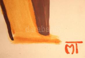 MT jelzéssel: Lépő alak. Vegyes technika, papír, üvegezett keretben, 61×30 cm