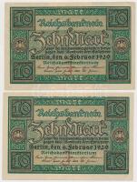 Németország / Weimari Köztársaság 1920. 10M (5x) sorszámkövetők (3+2) T:I,I-
Germany / Weimar Repub...