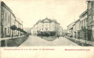 Besztercebánya, Banska Bystrica; Hungária szálloda, posta, üzletek / hotel, post office, shops (Rb)