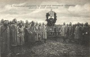 A Tarnawatka-i csatasíkon az ezred első ütközetének évfordulója alkalmából emelt emlékoszlop, kiadja a M. kir. 10. honvéd gyalogezred / Memorial erected at Tarnawatka for the anniversary of the regiments first battle, K.u.K. Army, WWI, published by the 10th Royal Hungarian Infrantry regiment; from postcard booklet (EK)