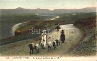 Sur la Route du Col de Sofa / on the Sofa Pass road, goats with goat herder, Arabic folklore (cut)