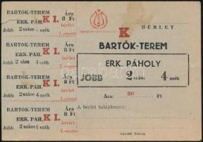 cca 1954 Országos Filharmónia Hangversenyközpont Bartók-terem erkély páholy részébe szóló bérlet.