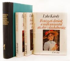 Vegyes művészeti könyvek, 4 db: Lyka Károly: Festészeti életünk a millenniumtól az első világháborúig; Közönség és művészet a századvégen; Nemzeti romantika. Genthon István: Magyarország művészeti emlékei I.