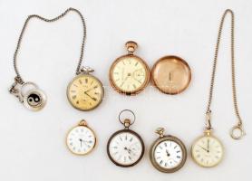 6 db különféle zsebóra, példányonként változó állapotban, köztük ezüst is, egy részük működik