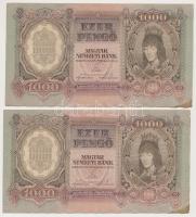 1943. 1000P (2x) egy ugrással sorszámkövetők T:II folt, kis szakadás