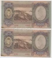 1943. 1000P (2x) egy ugrással sorszámkövetők T:II folt, kis szakadás