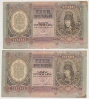 1943. 1000P (6x) közeli sorszámúak T:I-,II,II-,III folt, kis szakadás, tűlyuk, sarokhiány