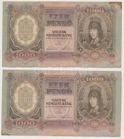 1943. 1000P (6x) közeli sorszámúak T:I-,II,II-,III folt, kis szakadás, tűlyuk, sarokhiány