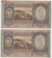 1943. 1000P (6x) közeli sorszámúak T:I-,II,II-,III folt, kis szakadás, tűlyuk, sarokhiány