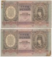 1943. 1000P (6x) közeli sorszámúak T:I-,II,II-,III folt, kis szakadás, tűlyuk, sarokhiány
