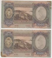 1943. 1000P (6x) közeli sorszámúak T:I-,II,II-,III folt, kis szakadás, tűlyuk, sarokhiány