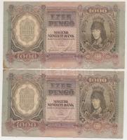 1943. 1000P (3x) közeli sorszámúak T:I-,II,II- folt, kis szakadás