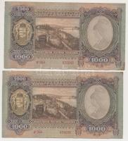 1943. 1000P (3x) közeli sorszámúak T:I-,II,II- folt, kis szakadás