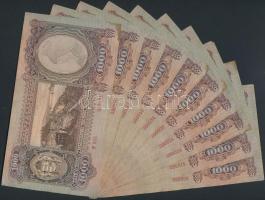 1943. 1000P (10x) közeli sorszámúak T:I-,II,II- folt, kis szakadás, sarokhiány