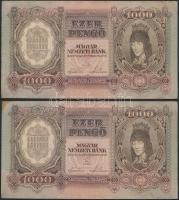 1943. 1000P (10x) közeli sorszámúak T:I-,II,II- folt, kis szakadás, sarokhiány