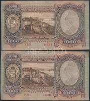 1943. 1000P (10x) közeli sorszámúak T:I-,II,II- folt, kis szakadás, sarokhiány