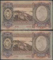 1943. 1000P (10x) közeli sorszámúak T:I-,II,II- folt, kis szakadás, sarokhiány