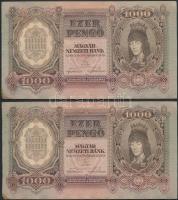 1943. 1000P (10x) közeli sorszámúak T:I-,II,II- folt, kis szakadás, sarokhiány