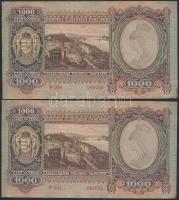 1943. 1000P (10x) közeli sorszámúak T:I-,II,II- folt, kis szakadás, sarokhiány