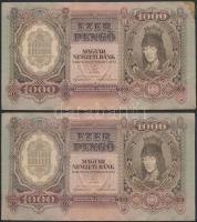 1943. 1000P (10x) közeli sorszámúak T:I-,II,II- folt, kis szakadás, sarokhiány