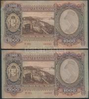 1943. 1000P (10x) közeli sorszámúak T:I-,II,II- folt, kis szakadás, sarokhiány