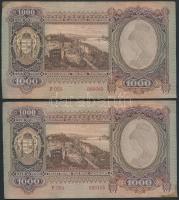 1943. 1000P (10x) közeli sorszámúak T:I-,II,II- folt, kis szakadás, sarokhiány