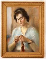 F. Antal Elemér (1896-1991): Varró nő. Pasztell, papír, jelzett, üvegezett keretben, 62×46 cm