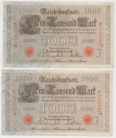 Német Birodalom 1910. 1000M (11x) benne 2db sorszámkövető T:II-,III German Empire 1910. 1000 Mark (11x) between them 2pcs of sequential serials C:VF,F