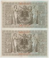 Német Birodalom 1910. 1000M (5x) hétjegyű sorszám, piros pecséttel, sorszámkövetők T:II,II-
German ...