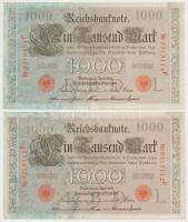 Német Birodalom 1910. 1000M (5x) hétjegyű sorszám, piros pecséttel, sorszámkövetők T:II,II-
German ...