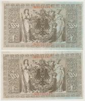 Német Birodalom 1910. 1000M (5x) hétjegyű sorszám, piros pecséttel, sorszámkövetők T:II,II-
German ...