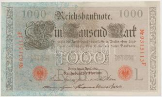 Német Birodalom 1910. 1000M (5x) hétjegyű sorszám, piros pecséttel, sorszámkövetők T:II,II-
German ...