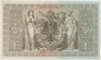 Német Birodalom 1910. 1000M (5x) hétjegyű sorszám, piros pecséttel, sorszámkövetők T:II,II-
German ...