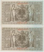 Német Birodalom 1910. 1000M (5x) hétjegyű sorszám, piros pecséttel, sorszámkövetők T:II,II-
German ...